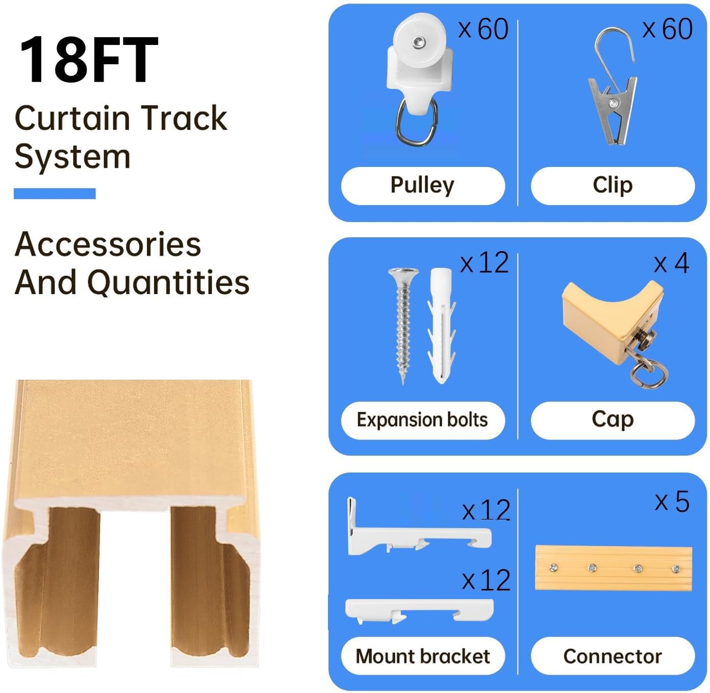 Ceiling Curtain Track Ceiling and Wall Mounted Heavy-Duty Curtains Rails Room Divider Curtains Shower RV Tracks Ceiling Sliding Curtain Rods With Clips, Gold 18ft.