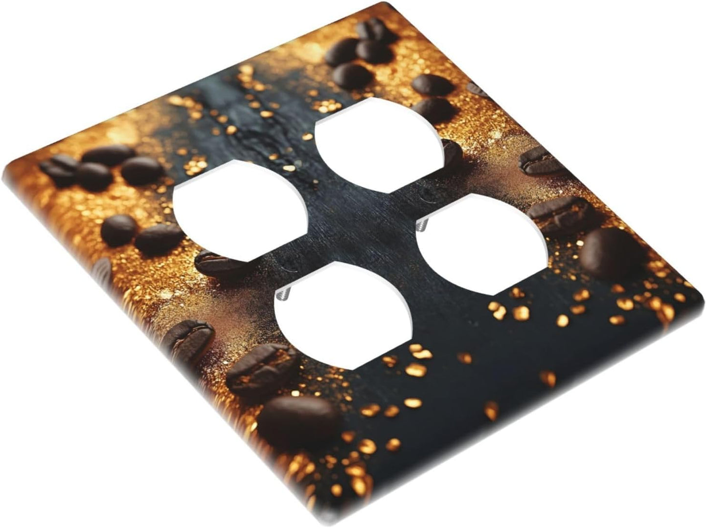 Decorative Outlet Covers Black Wood Board Gold Dust Coffee Beans 2 Gang Wall Plate Cover Double Duplex Receptacle Two Switch Light Switch Cover Plate Jumbo Face Plate