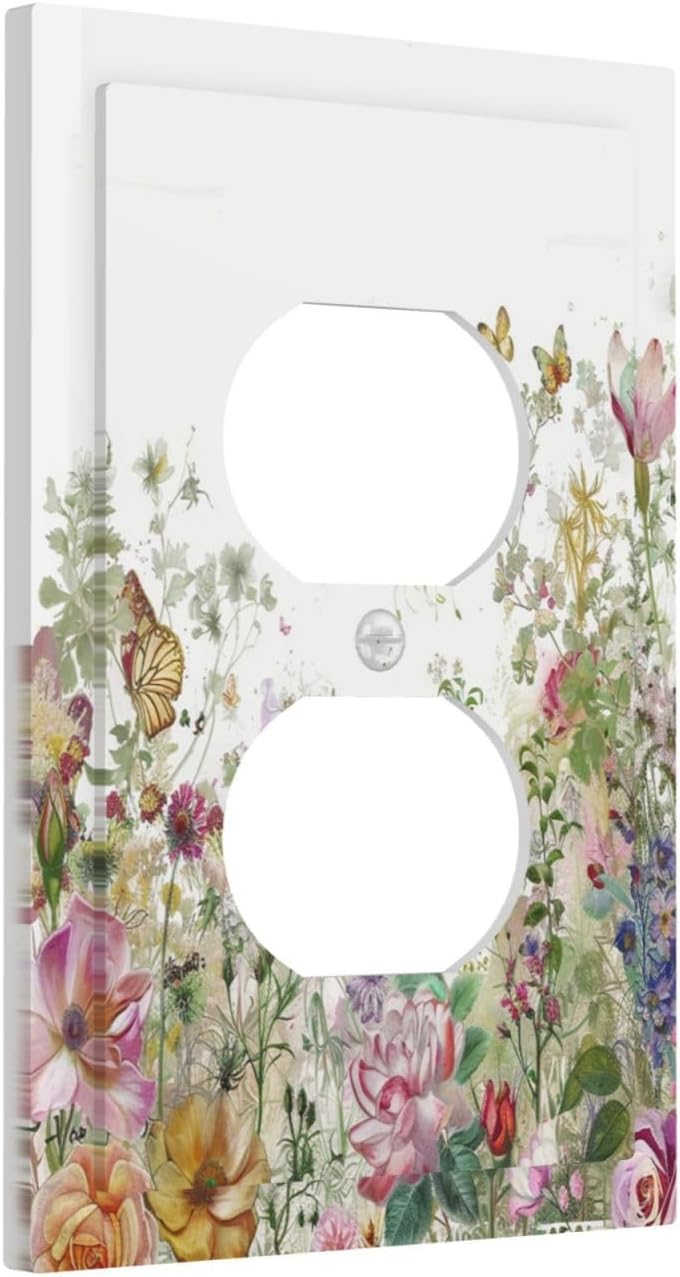 Outlet Covers Boho Wildflower Colorful Floral Butterfly 1 Gang Duplex Light Switch Cover Decorative Switch Plates Electrical Receptacle Faceplate Wall Plate For Bed Room Living Room