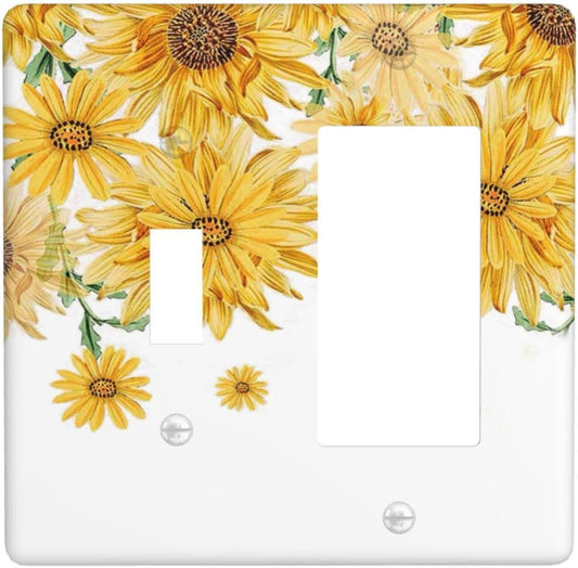 Sunflower Yellow Flowers Floral Outlet Covers 1 Toggle 1 Rocker Combination Decorative Wall Plate Electrical Switch Plates Light Switch Cover Plate for Bed Room Living Room Decor