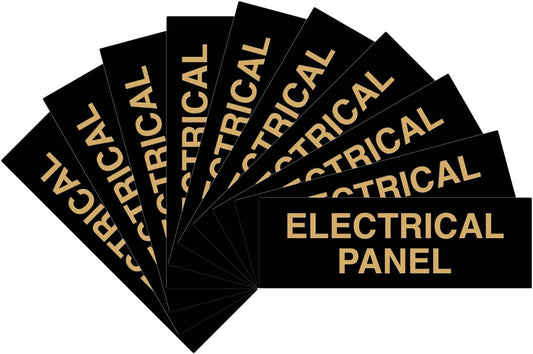 All Quality Basic Electrical Panel Sign - Fire Regulation Safety Compliance Sign - Black/Gold - Medium (10 Pack)