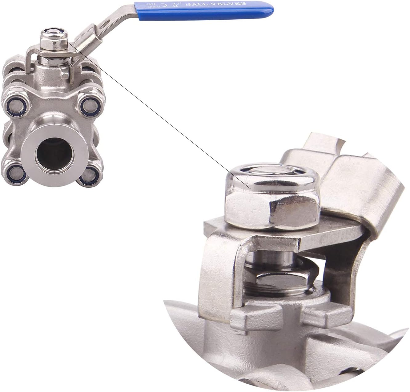 SHERICH Vacuum KF50 Ball Valve 304 Stainless Steel Clamp High Vacuum Fast Ball Valve Blue Handle With Locking Device (KF50)