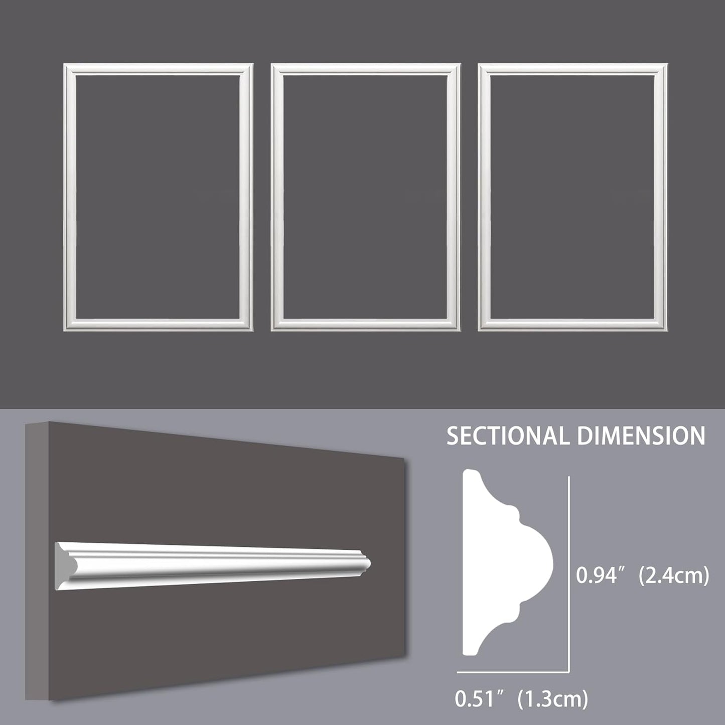 3-Frame 16" x 24" Premade Accent Wall Molding Kit, Ready-to-Assemble Wainscoting Panels, Pre-Cut Chair Rail Moulding Trim Picture Frame for Home Décor