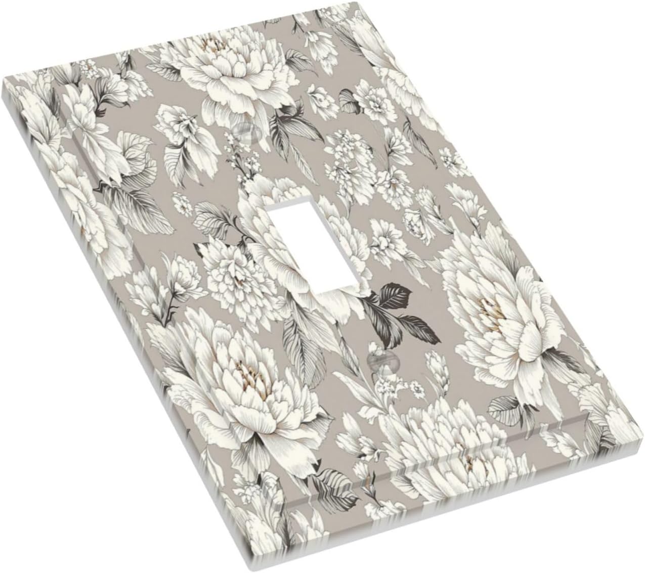 White Poppies Floral Modern Grey Peonies Flowers Decorative Light Switch Cover 1 Gang Single Toggle Decorator Outlet Wall Plate Device Electrical Faceplate Switchplates for Bedroom Bathroom