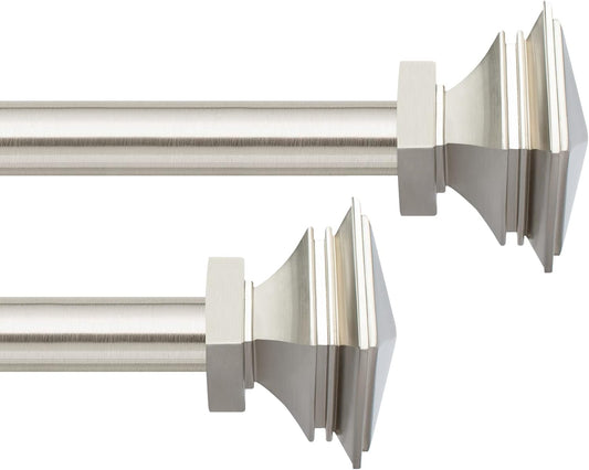 Deco Window 2 Pcs 36"-66" Extendable Curtain Rod for Door & Windows Adjustable Iron Telescopic Drapery Bar with Stacked Square Finials (1" Diameter, Satin Silver)