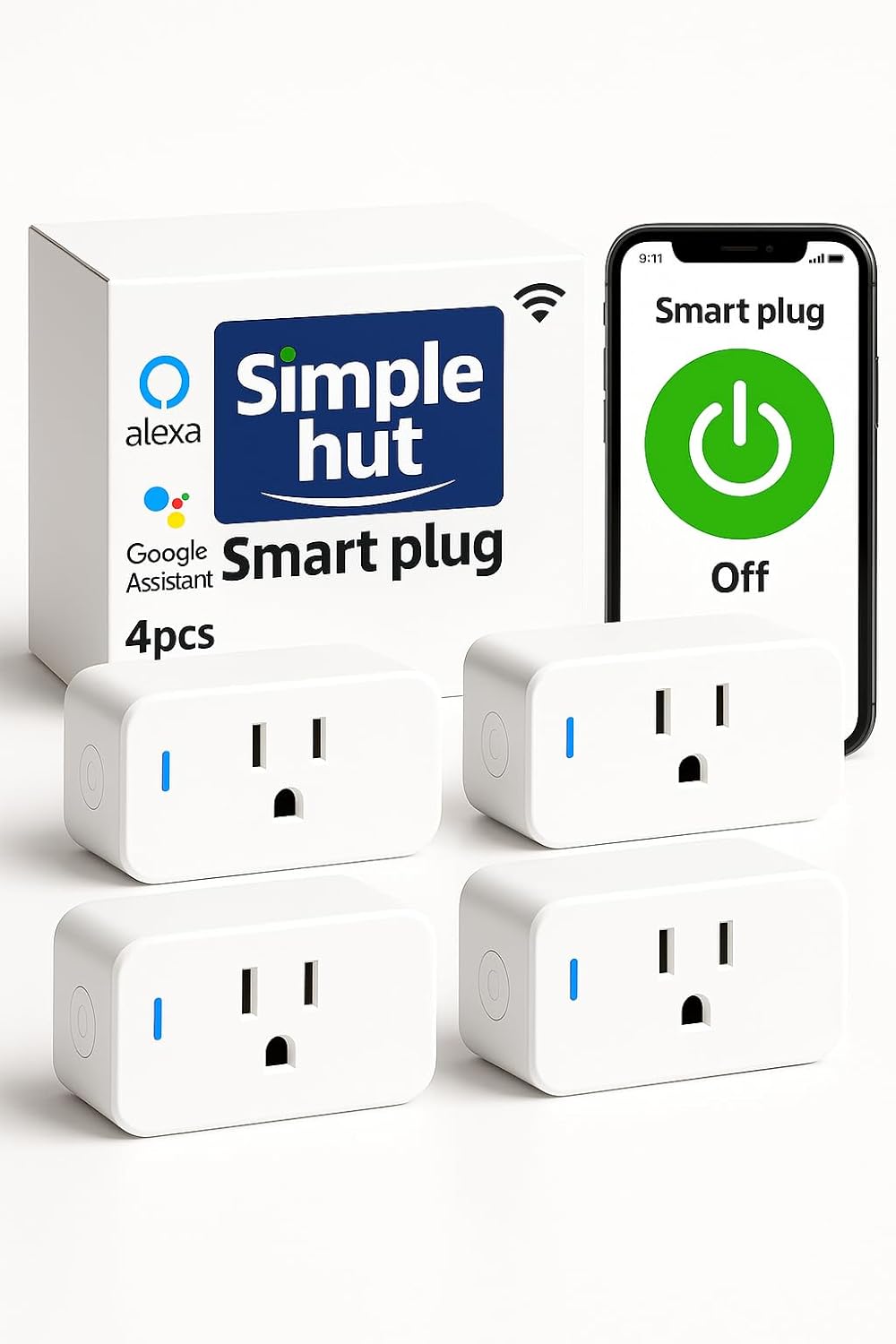 Compact Smart Plug, Works with Alexa & Google Assistant, Smart Life App & Voice Control, Energy Monitoring, Timer Scheduling, No Hub Required, App Remote Control, 2.4 GHz WiFi Outlet, 4-Pack