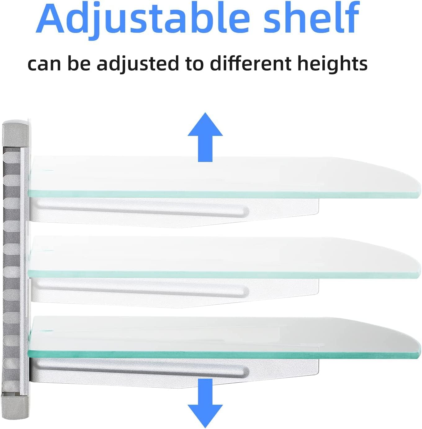 suptek Glass Floating Shelves, TV Wall Mount with Shelf for DVD Player / PS4 / Cable Boxes/Game Consoles/Sky Box/TV Accessories, Media Shelf, Flat Wall Mount Bracket, 1 Tier Shelf, Silver