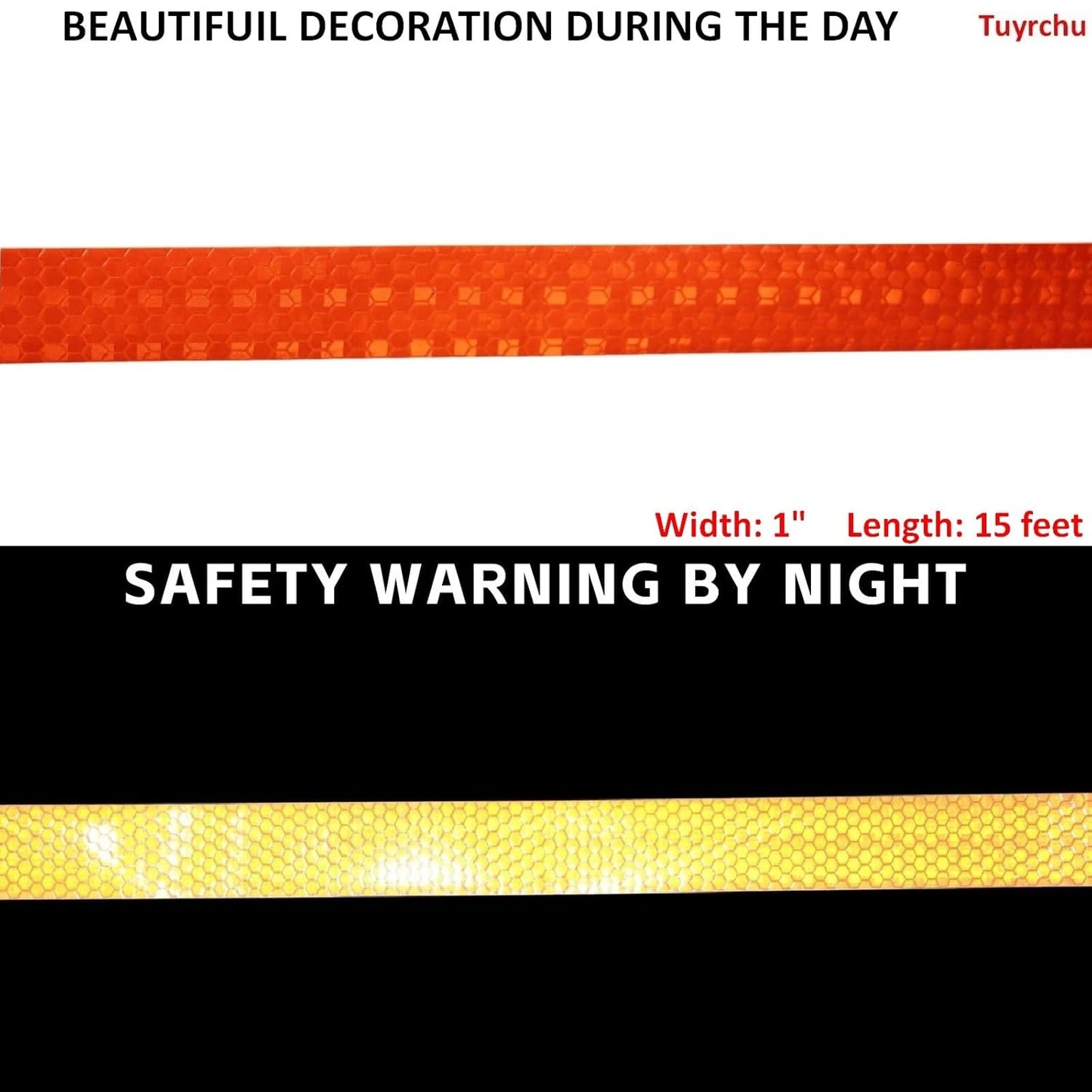 Orange Reflective Tape Outdoor Waterproof 1 inch, High Visibility Industrial Marking Tape, Safety Adhesive Stickers (15 feet)