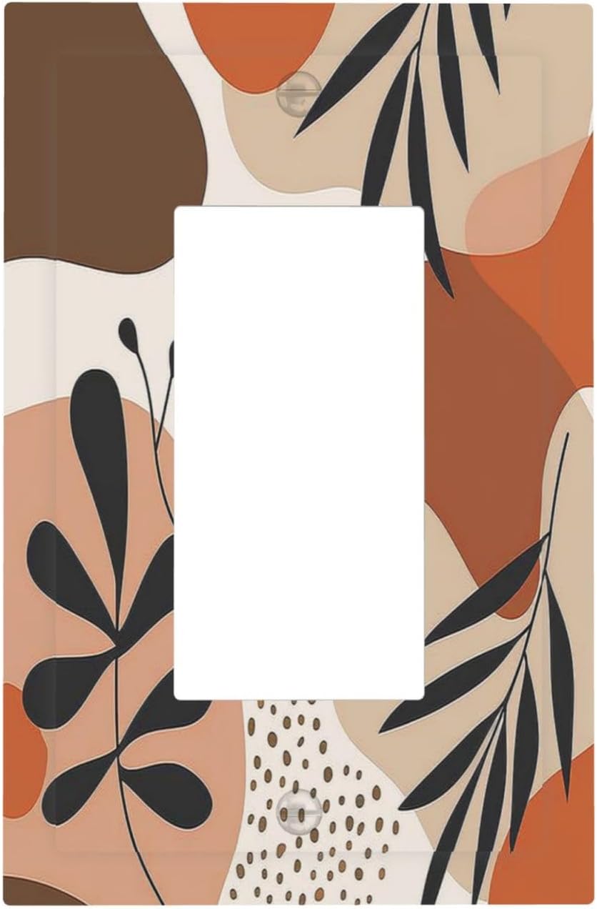 Decorative Outlet Covers Boho Botanical Orange Green Beige Minimalist 1 Gang Single Rocker Light Switch Cover Plate Wall Plates GFCI Faceplate for Bedroom living Room Decor