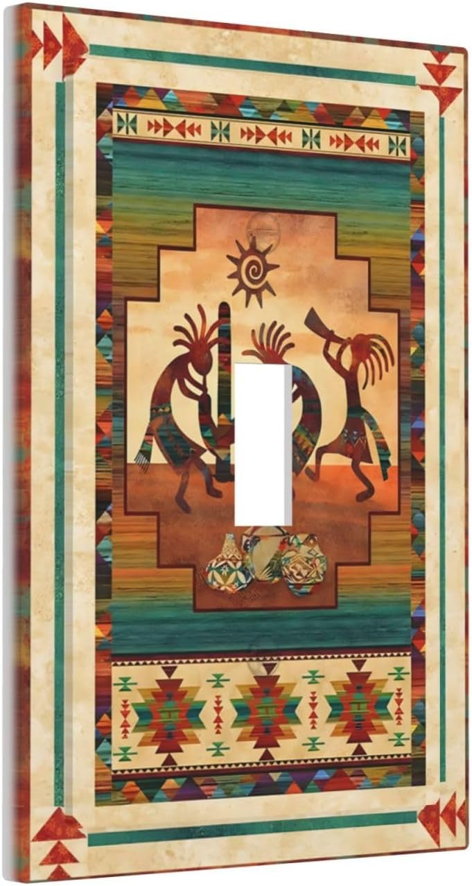 Decorative Light Switch Plate Covers Native American African Afro 1 Gang Light Switch Cover Plate Single Toggle Wall Plate Outlet Covers Faceplate for Home Bedroom Decor （2 Pack）