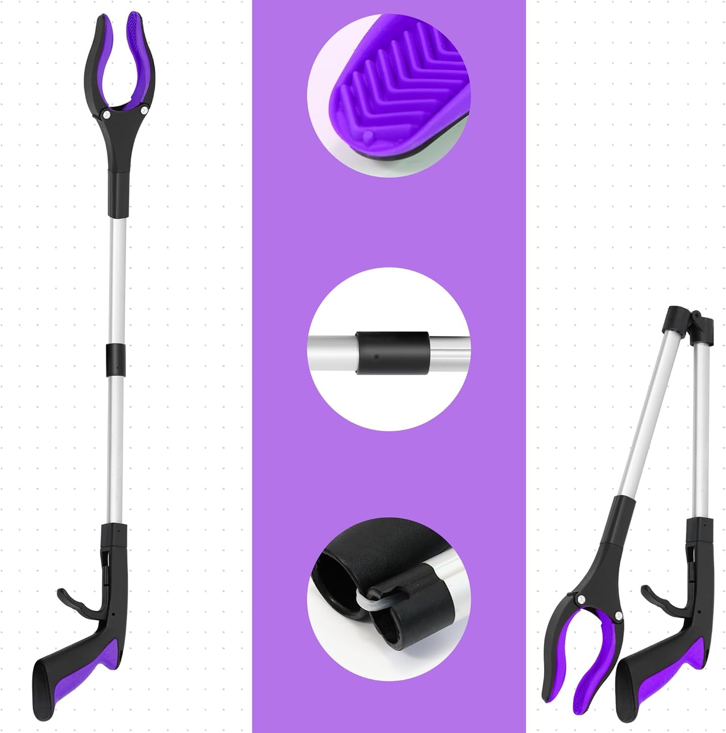 Grabber Reacher Tool - 32” Reacher Grabber Tool with Strong Magnetic and Swivel Head - FDA Registered Heavy Duty Pick Up Stick Grabbers for Seniors, Trash, Surgery Recovery Must Haves Gifts(Purple)