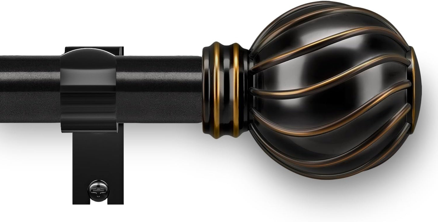 Black Curtain Rods for Windows 66 to 120 Inch 7/8" Diamete Heavy Duty Adjustable Window Curtain Rod with Decorative Finials for Farmhouse Bedroom Living Room Kitchen Outdoor
