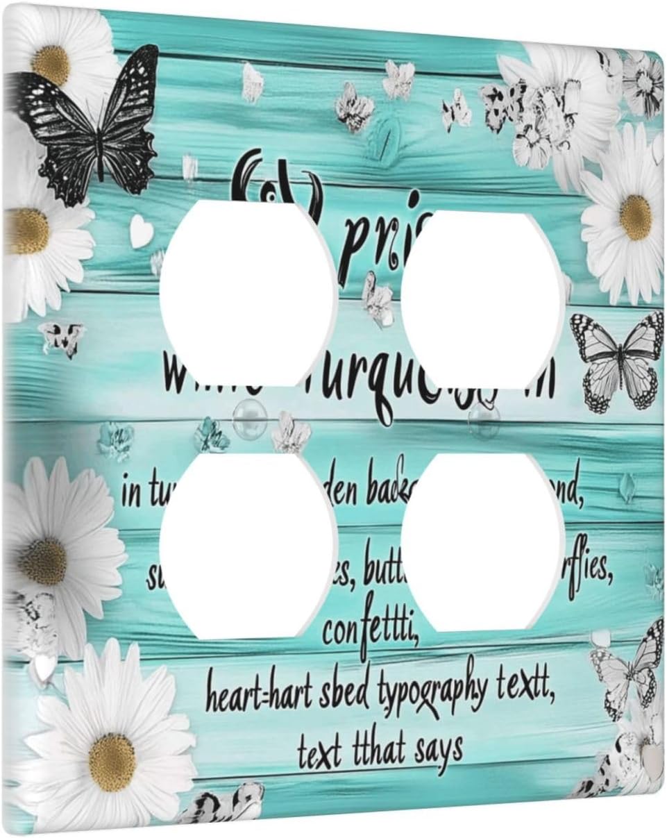 Teal Butterfly Daisy Rustic Wooden Signs Outlet Covers 2 Gang Double Duplex Decorative Light Switch Covers Electrical Wallplates Socket Faceplate For Farmhouse Cabin Decor