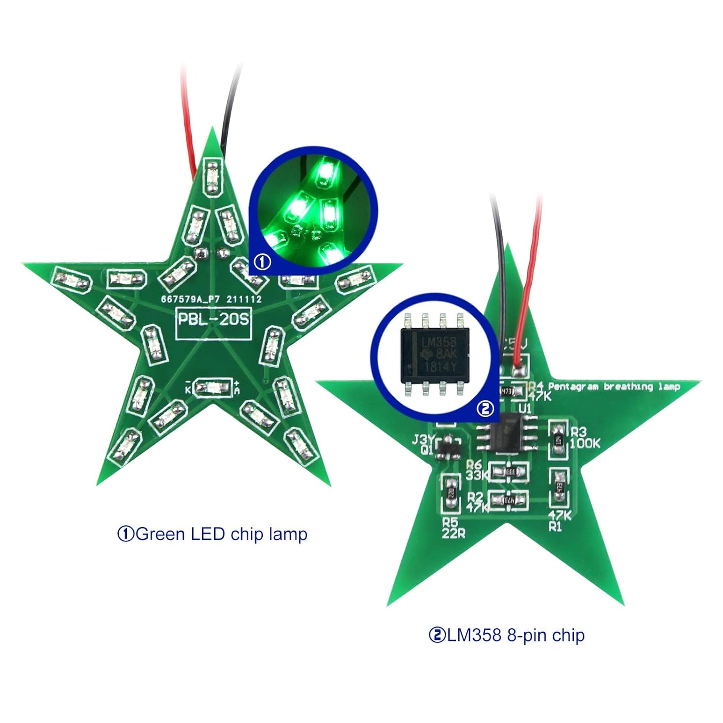 Soldering Practice Kit DIY Five Pointed Star Shaped Green LED Breathing Light SMD Electronics Projects Learn How to Solder(03XX02)