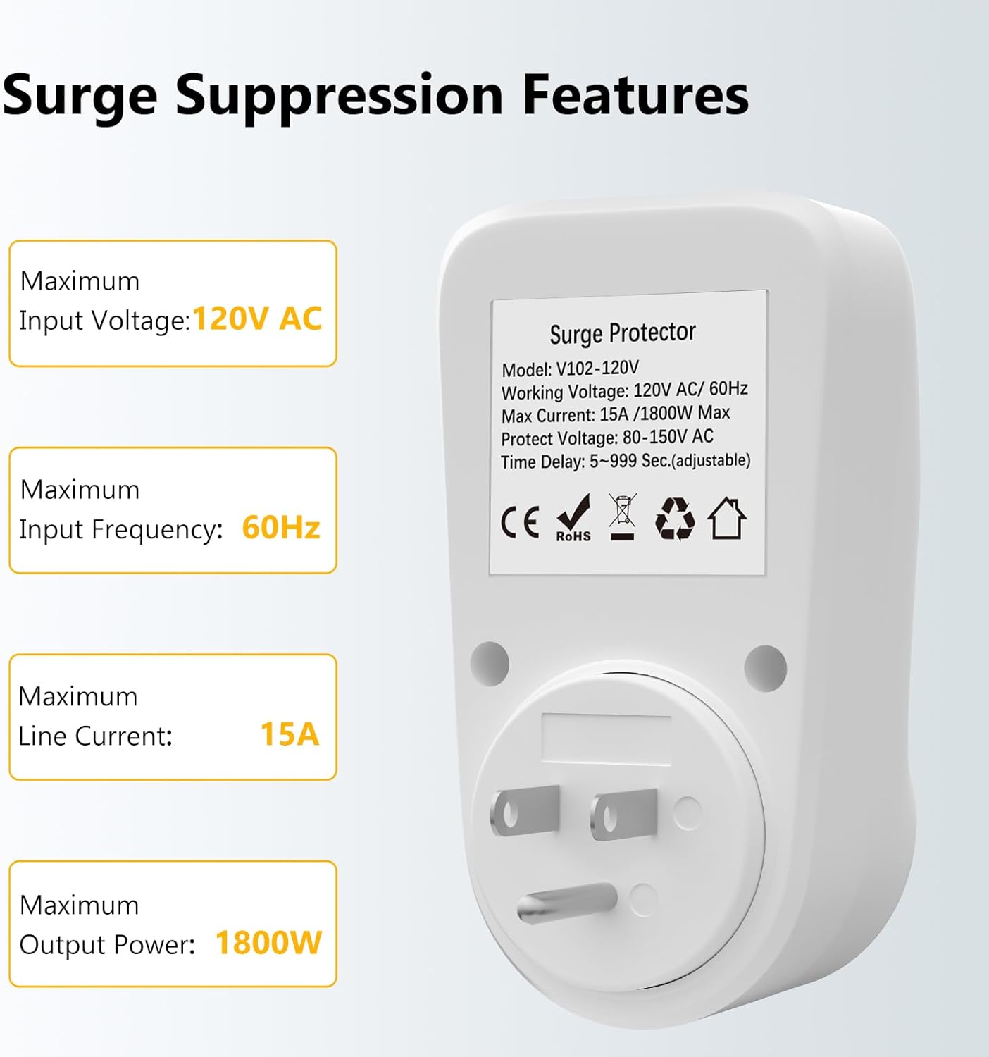 BSEED Surge Protector, 1800W Wall Surge Protector for Refrigerator, TV, PC, Home Appliance, Voltage Regulator with LED Display Screen, Adjustable Voltage Protector, 15A, 120V, 4 Pack