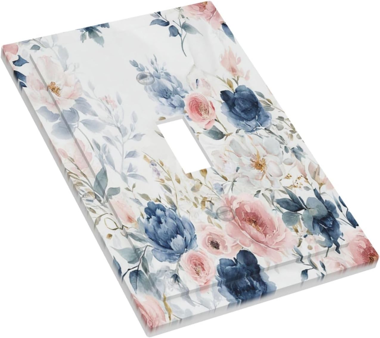 Elegant Watercolor Pink Blue Flowers Floral Single Toggle Light Switch Cover plate Outlet Cover Decorative Switchplate Wall Plates Electrical Panel Cover for Bathroom Living Room 5 X 3 IN