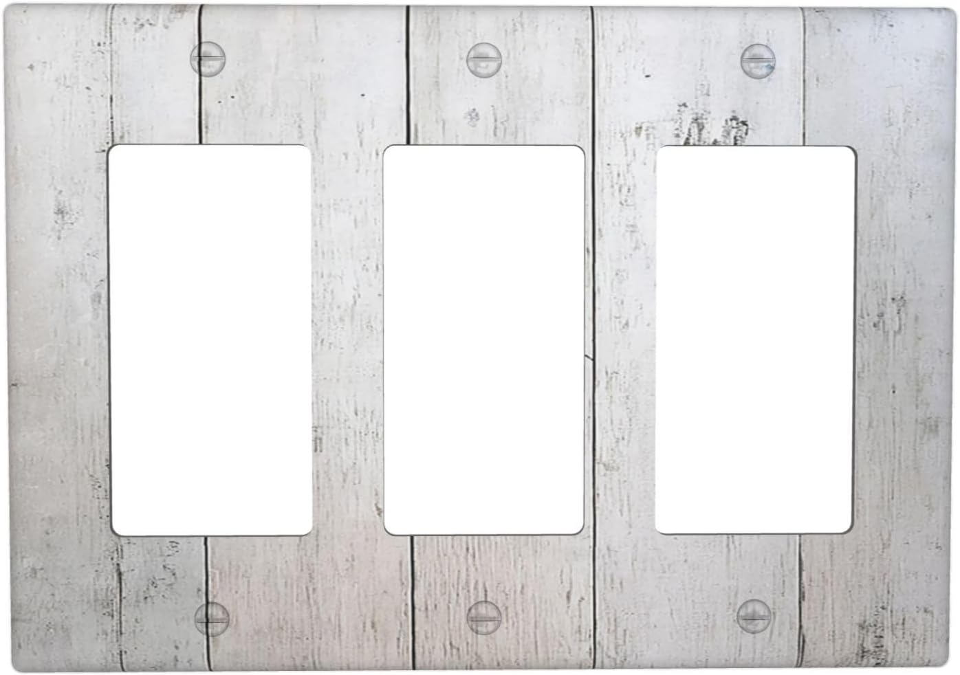 Rustic White Grey Wood Grain Light Switch Covers 3 Gang Rocker Decorative Triple Outlet Wall Plate Cover Electrical GFCI Switchplate for Bedroom Bathroom Decor