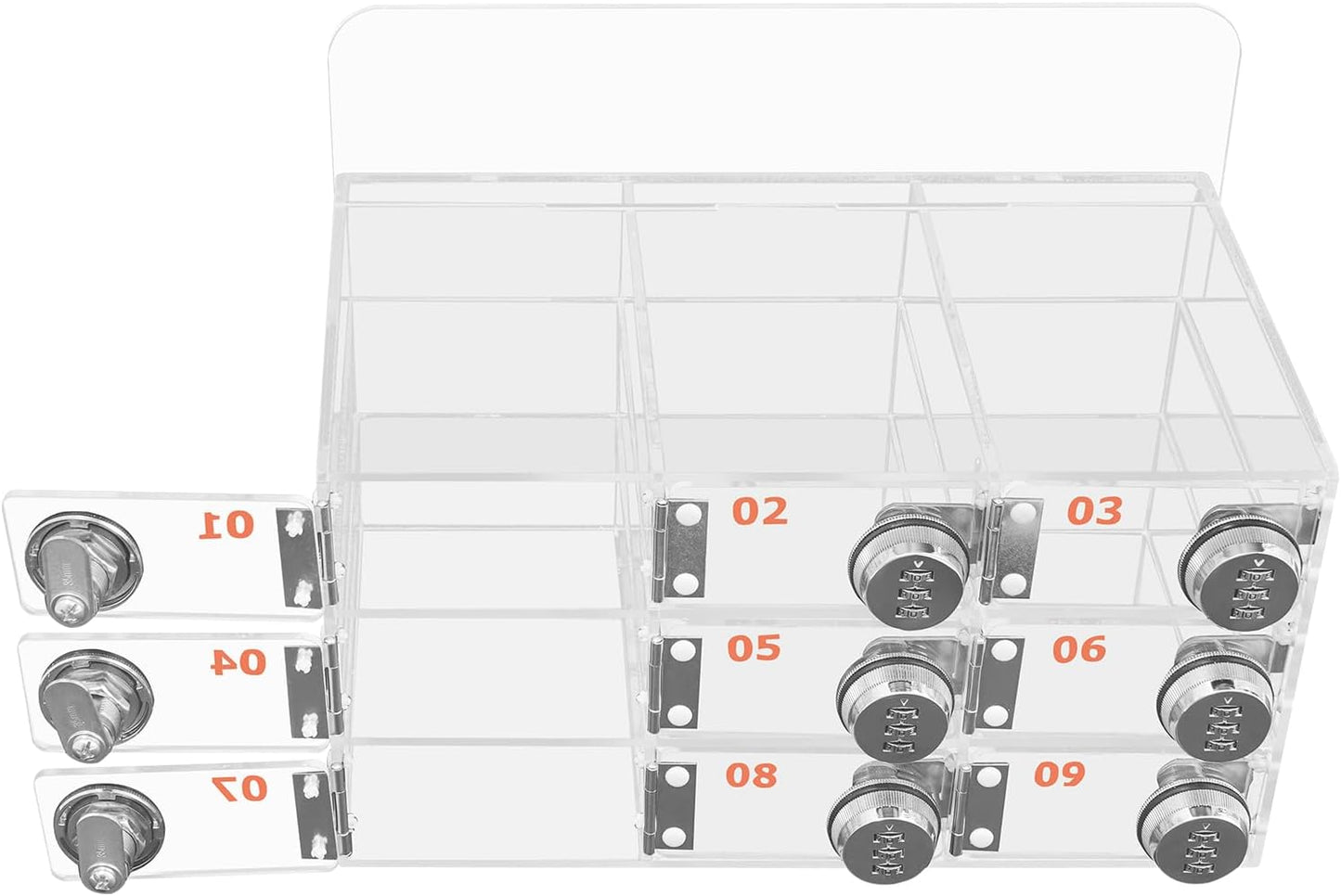Cell Phone Locker Box 9 Slots Cell Phone Organizer Cabinet with Combination Locks Wall-Mounted Locking Cell Phone Storage Box for Classroom Office,Shool,Office (9 Slots, Wood+Acrylic)