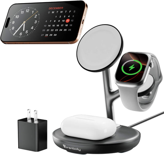 Magnetic Charger for iPhone Charging Station, Mag-Safe Phone Charger for iPhone 17 16 15-12 Series ，for Airpods Apple Watch and Phone Charging Stand