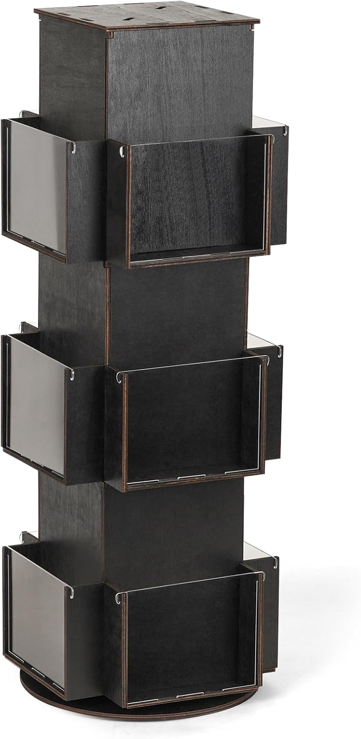 Natheeph Rotating Display Stand Greeting Card Display Wooden Display Rack with Two Card Sticker for Greeting Card Vendor Coffee Bag 3 Tier Tabletop Display Stand (Ebony)