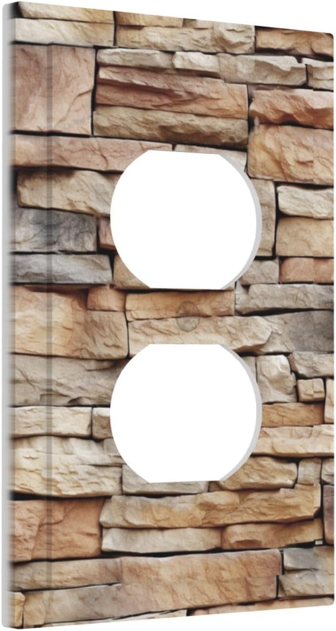 Outlet Covers Stone Textured Brown Brick Natural Stone 1 Gang Duplex Light Switch Cover Decorative Switch Plates Electrical Receptacle Faceplate Wall Plate For Farmhouse Cabin Decor