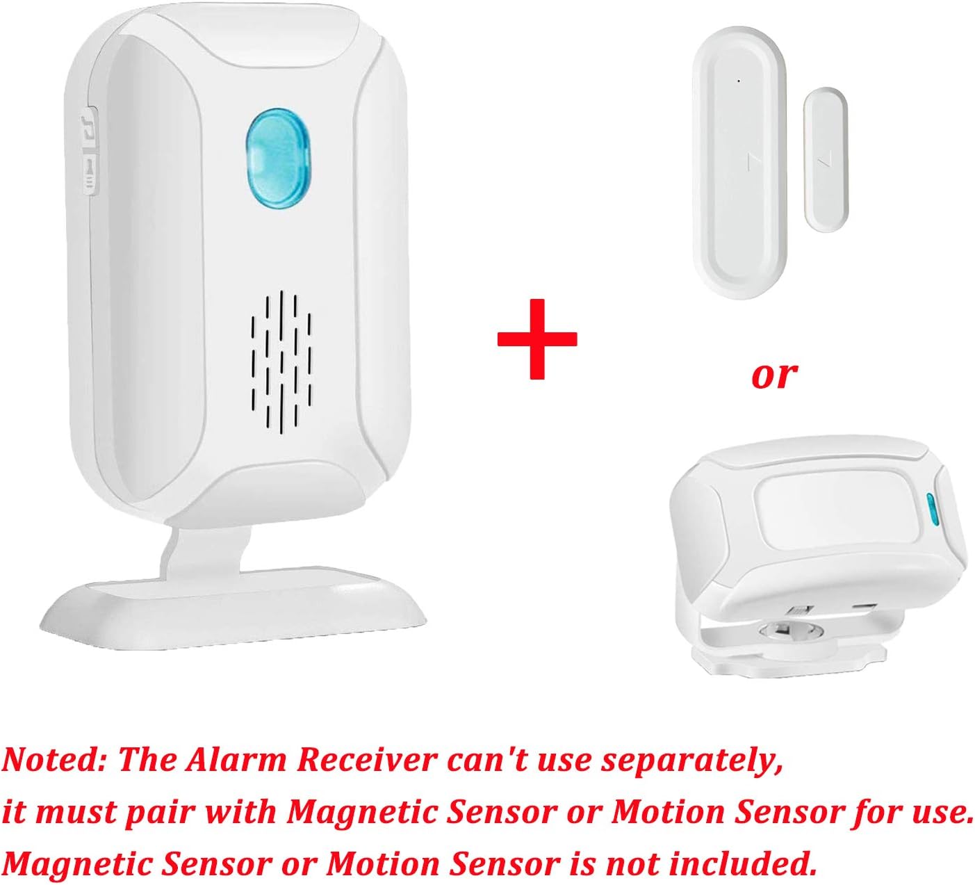 GREENCYCLE Motion Sensor Alarm Receiver, Pair with Magnetic Door Alarm Sensor (ASIN: B07HQD6BH6) or Motion Receiver(ASIN: B07HQ8QYZ7 ),1 Receiver, Can't use Separately