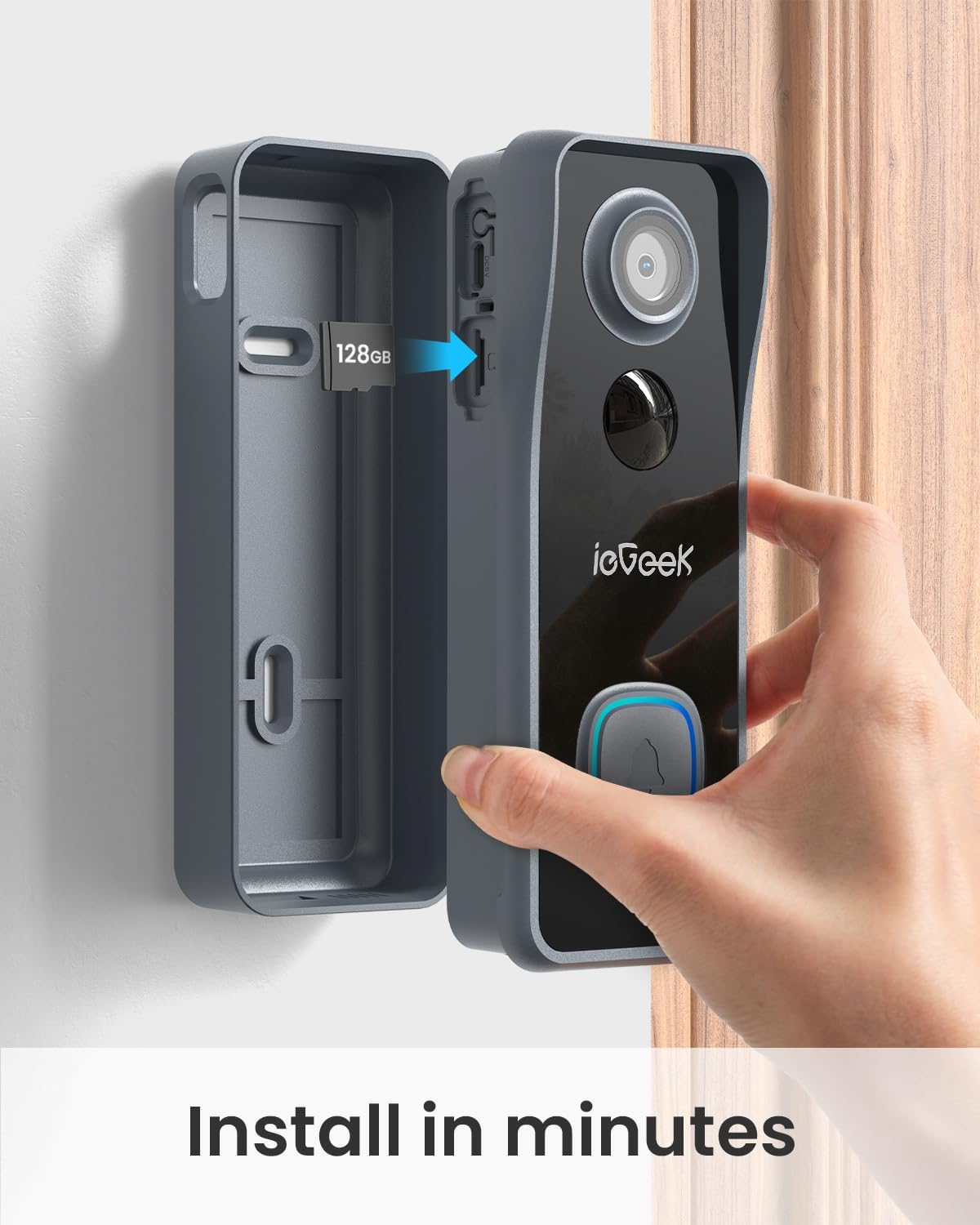 ieGeek 5MP Doorbell Camera Wireless No Subscription- Video Doorbell Wireless with Chime, Doorbell with Camera, Voice Changer, 2-Way Audio, PIR Motion Detection, 2.4Ghz WiFi, Compatible with Alexa