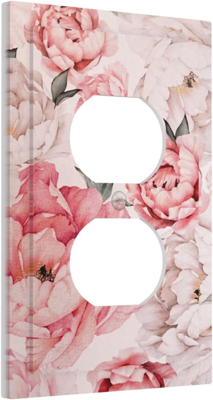 Decorative Outlet Covers Ink Pink Peony Flower Rustic Floral 1 Gang Duplex Light Switch Cover Plate Unique Wall Plate Electrical Switch Plate Covers for Home Bedroom Decor（2 Pack）