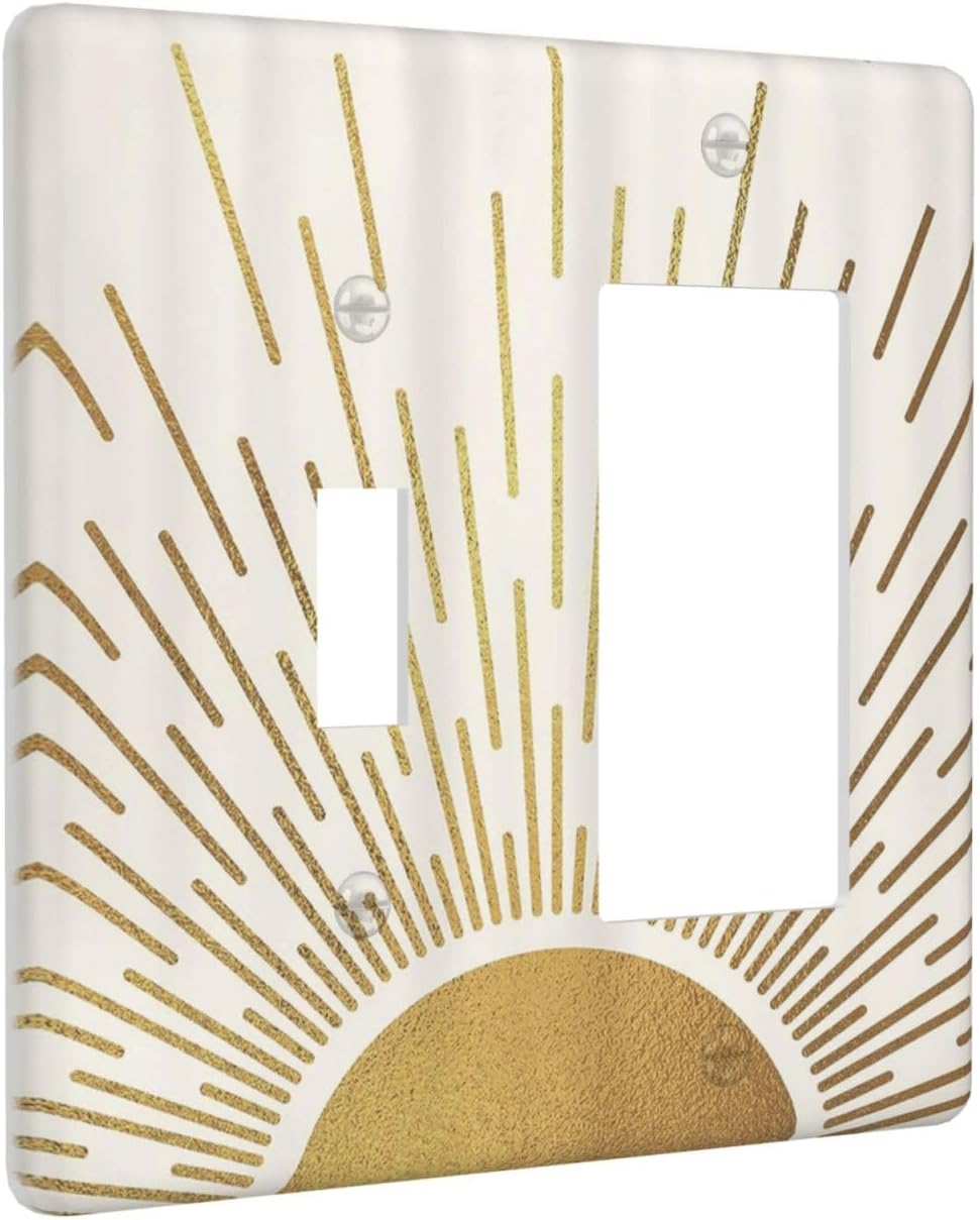 Decorative Outlet Covers Boho Mid Century Gold Sun Sunbeams 2 Gang Light Switch Cover Plate Single Toggle 1 Rocker Wall Plates for Electrical Outlets Switch Plate Covers for Bedroom Decor