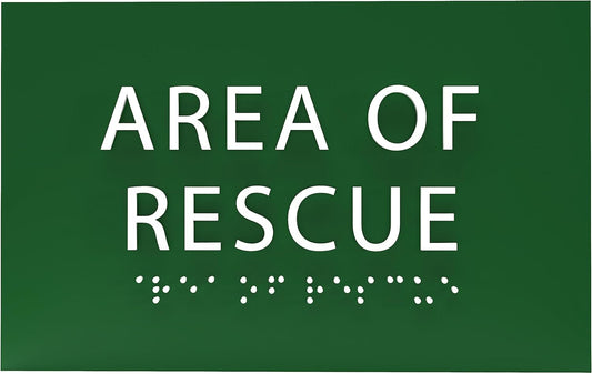 6" X4" Area of Rescue Sign - ADA Compliant Tactile Graphics Grade 2 Braille Text Wall Sign | Emergency Assistance, Refuge Place Sign for Schools, Offices, Apartments & Restaurants