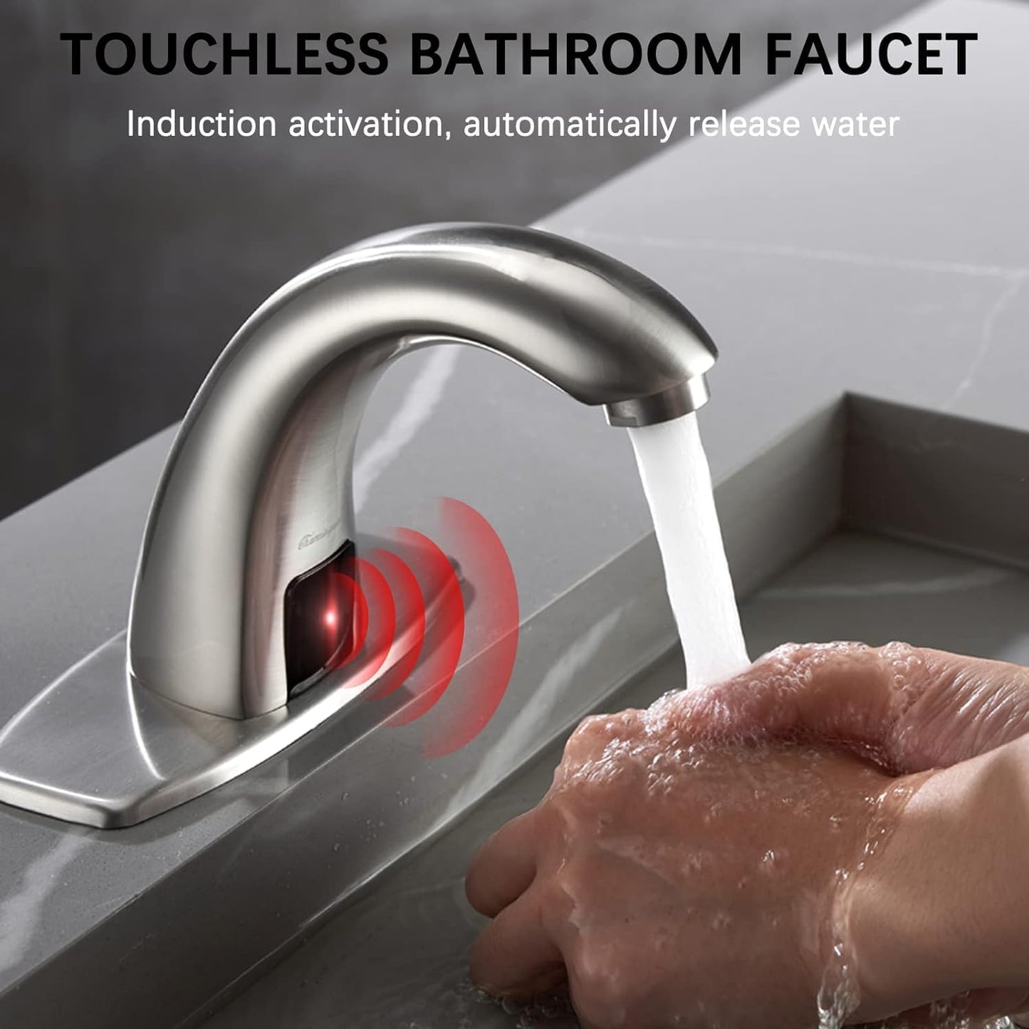 Charmingwater Touchless Bathroom Sink Faucet with Automatic Sensor, Motion Bathroom Faucet with Hole Cover Plate, Brushed Nickel