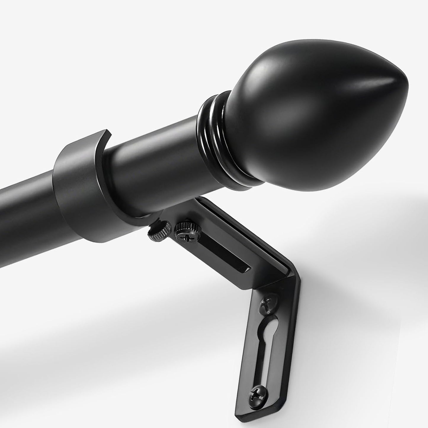 Curtain Rods for Windows 16 to 120 inches, Curtain Rod Max Adjustable Length to 132 in, Drapery Rod 1 inch Diameter with Modern Knobs Finials (Black, 16" to 120" - Set of 1)