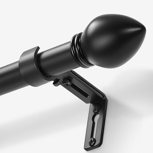 Curtain Rods for Windows 16 to 120 inches, Curtain Rod Max Adjustable Length to 132 in, Drapery Rod 1 inch Diameter with Modern Knobs Finials (Black, 16" to 120" - Set of 1)