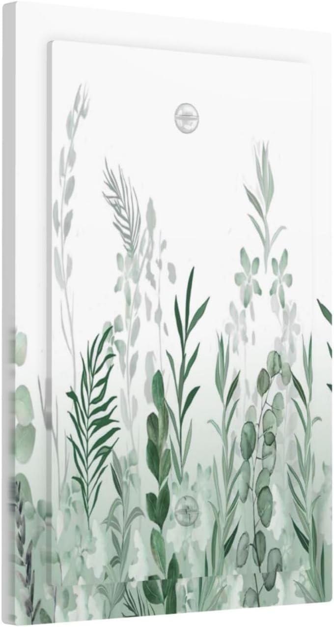 Watercolor Green Leaf Rustic Plant Eucalyptus Flowers Light Switch Cover Plate 1 Gang No Device Blank Electrical Wall Plates Faceplate Decorative Switch Plate for Bed Room Living Room Decor