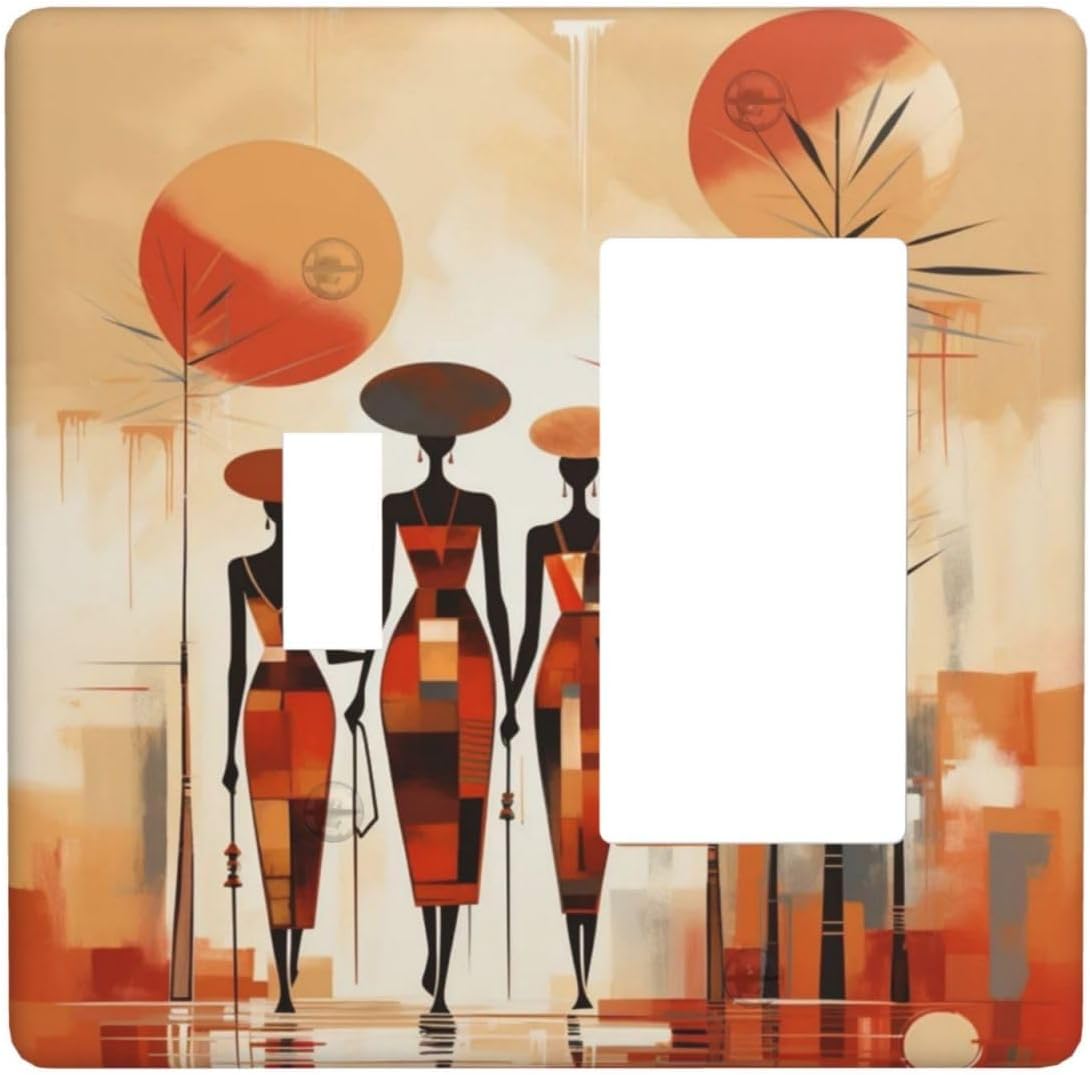 Decorative Outlet Covers Minimalist Black Women Bohemia Sun 2 Gang Wall Plate Single Toggle 1 Rocker Light Switch Cover Switch Plate Covers Faceplate for Bedroom Home Decor