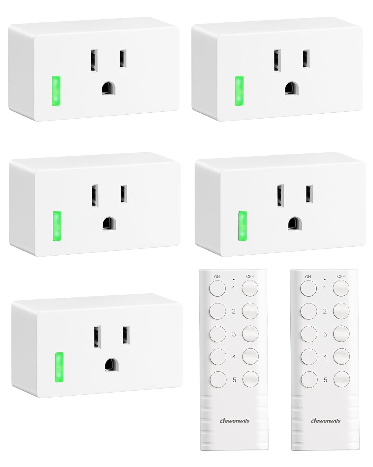 DEWENWILS 200FT Range Remote Control Outlet, No Interference Strong Signal, Indoor Wireless Outlet Switch for Lamps, Fans, Christmas Lights, 15A/1800W, ETL Listed (5 Outlets + 2 Remotes)
