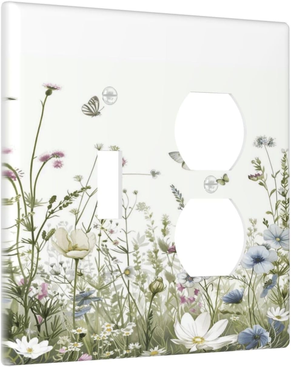 Colorful Wildflowers Daisy Plant Butterfly Floral Wallplates 1 Toggle 1 Duplex Switch Plate Electrical GFCI Faceplate Decorative Light Switch Covers for Bed Room Living Room Decor
