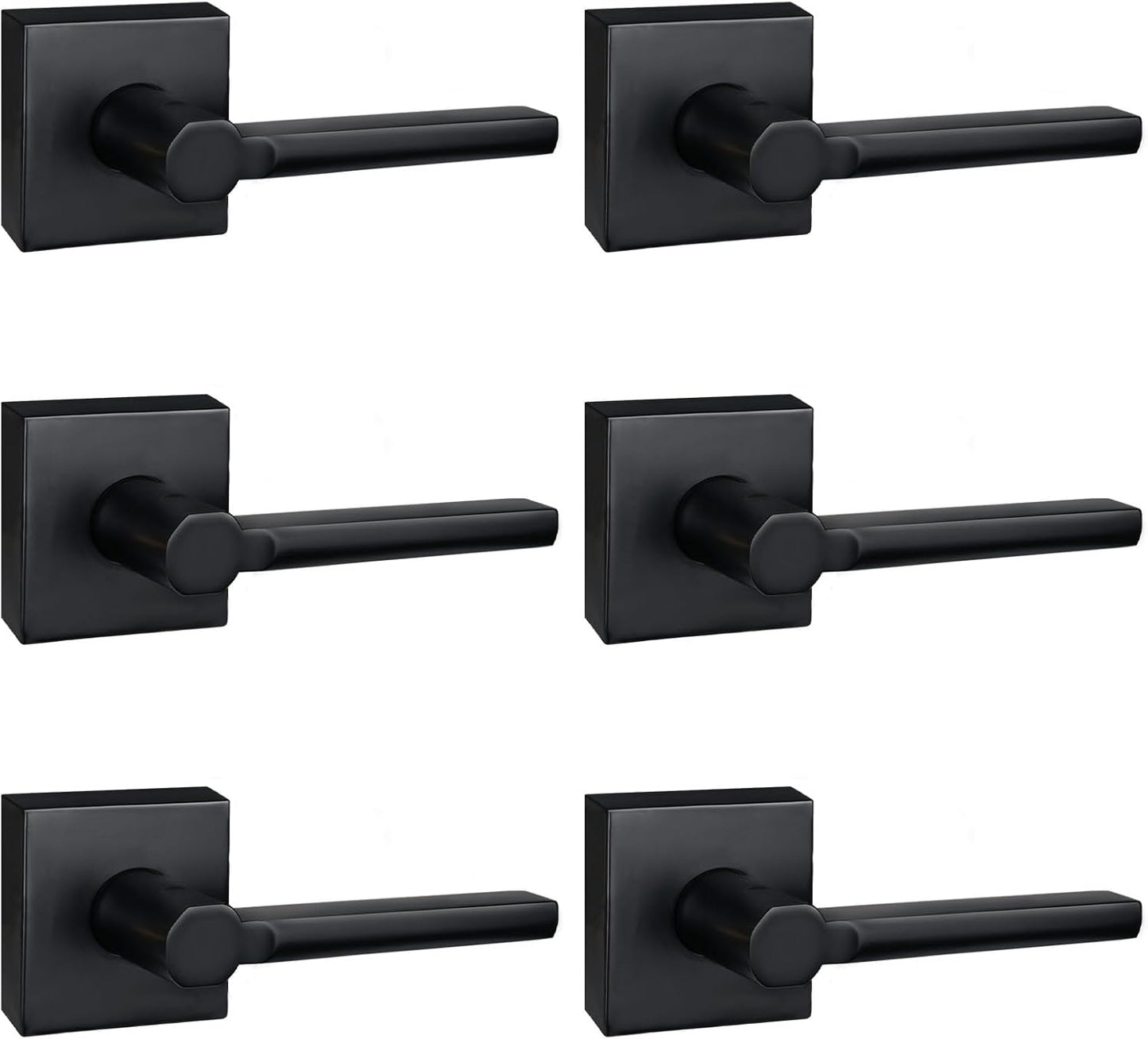 6 Pack Dummy Door Levers in Matte Black, Heavy Duty Interior Handle Lock for Closet Pantry, Non-Turning, Single Sided, Reversible for Left/Right Hand