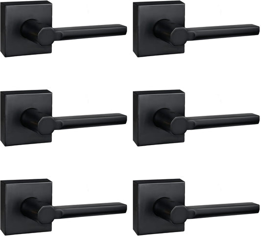 6 Pack Dummy Door Levers in Matte Black, Heavy Duty Interior Handle Lock for Closet Pantry, Non-Turning, Single Sided, Reversible for Left/Right Hand