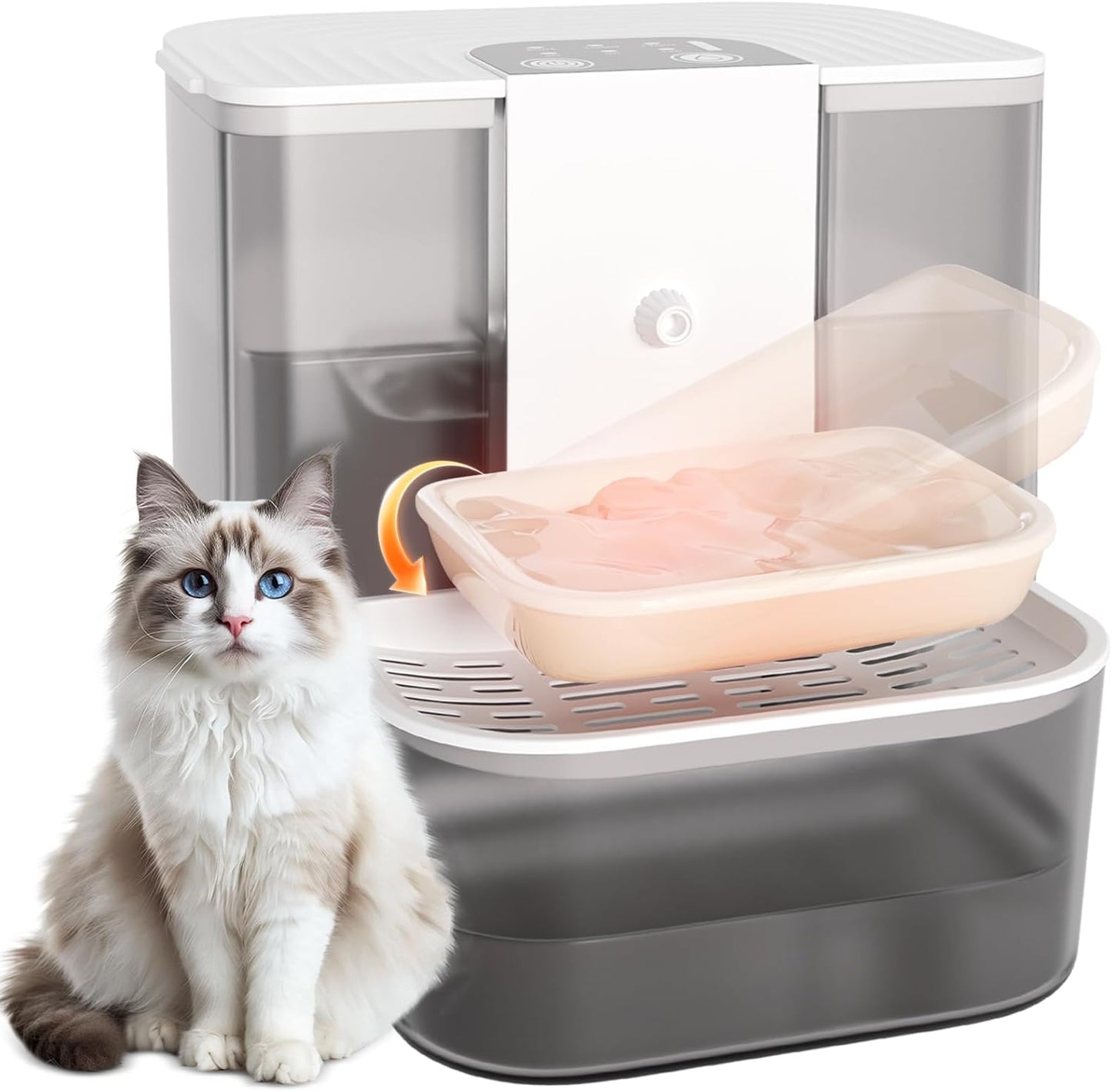 Cat Water Fountain with Heating, 4.5L Automatic Water Dispenser for Cats, Ceramic Bowl, No Filters, Wastewater Separation, Wireless Water Dispenser for Cats and Small Dogs