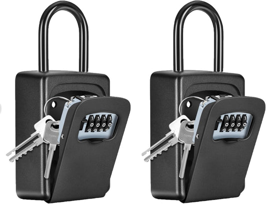 Wall Mounted, Portable Lock Box for House, 5 Key Capacity, Weatherproof Resettable Code House Key Safe Security Lock Box for Outside Realtors Garage Spare (2 Pack, Black)