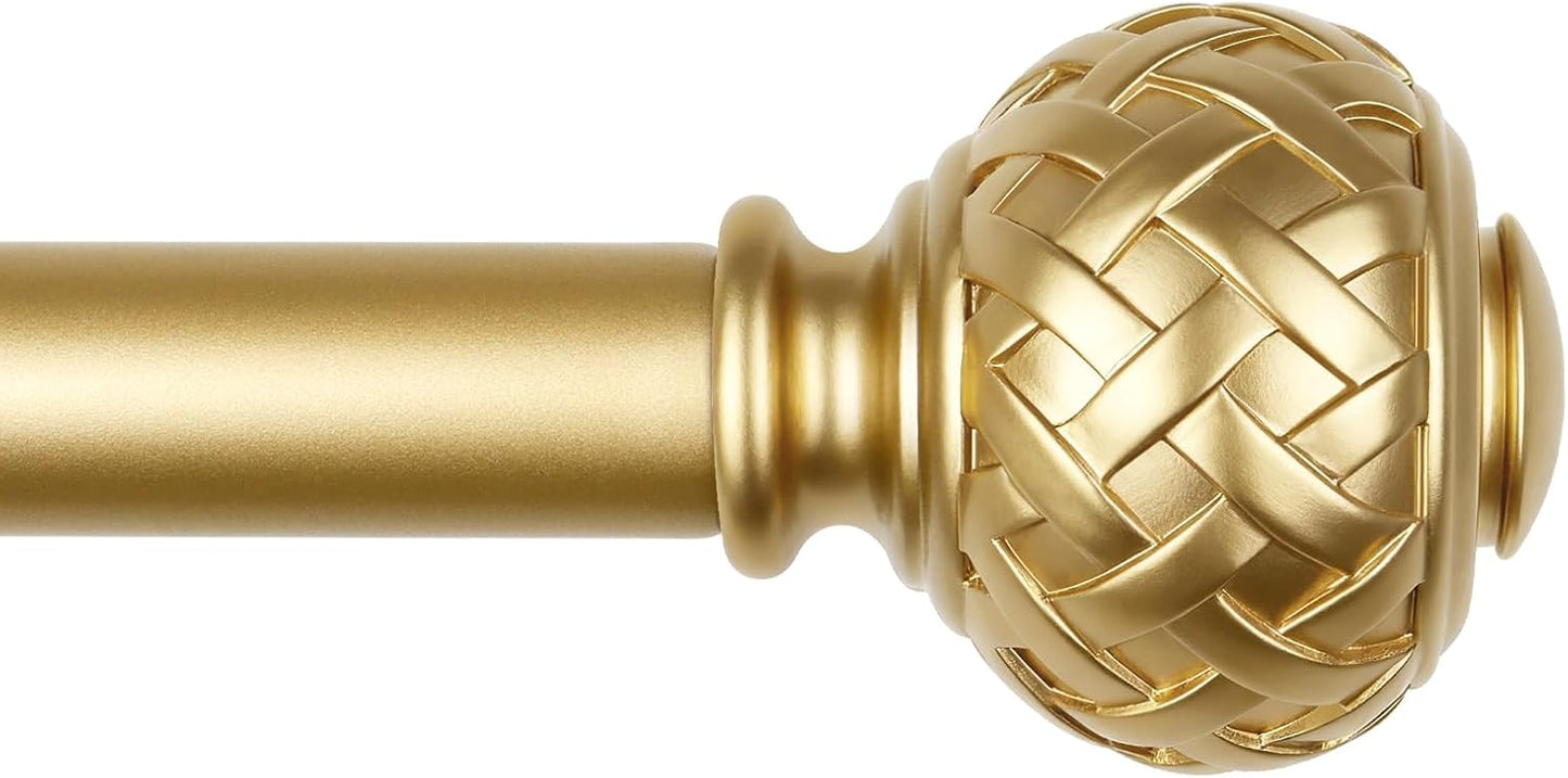 TONIAL Gold Curtain Rod 32 to 86 Inches, 7/8 Adjustable Curtain Rods for Windows 20 to 82 Inches, Splicing Drapery Rods Heavy duty with Netted Texture Finials