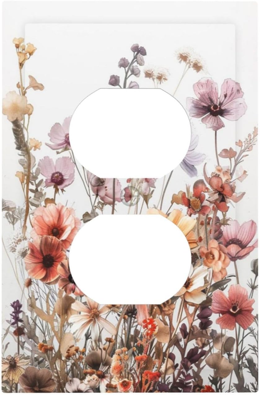 Boho Nursery Wildflower Flora Vintage Flower Outlet Covers 1 Gang Duplex Light Switch Cover Decorative Switch Plates Electrical Receptacle Faceplate Wall Plate for Bedroom Living Room Decor