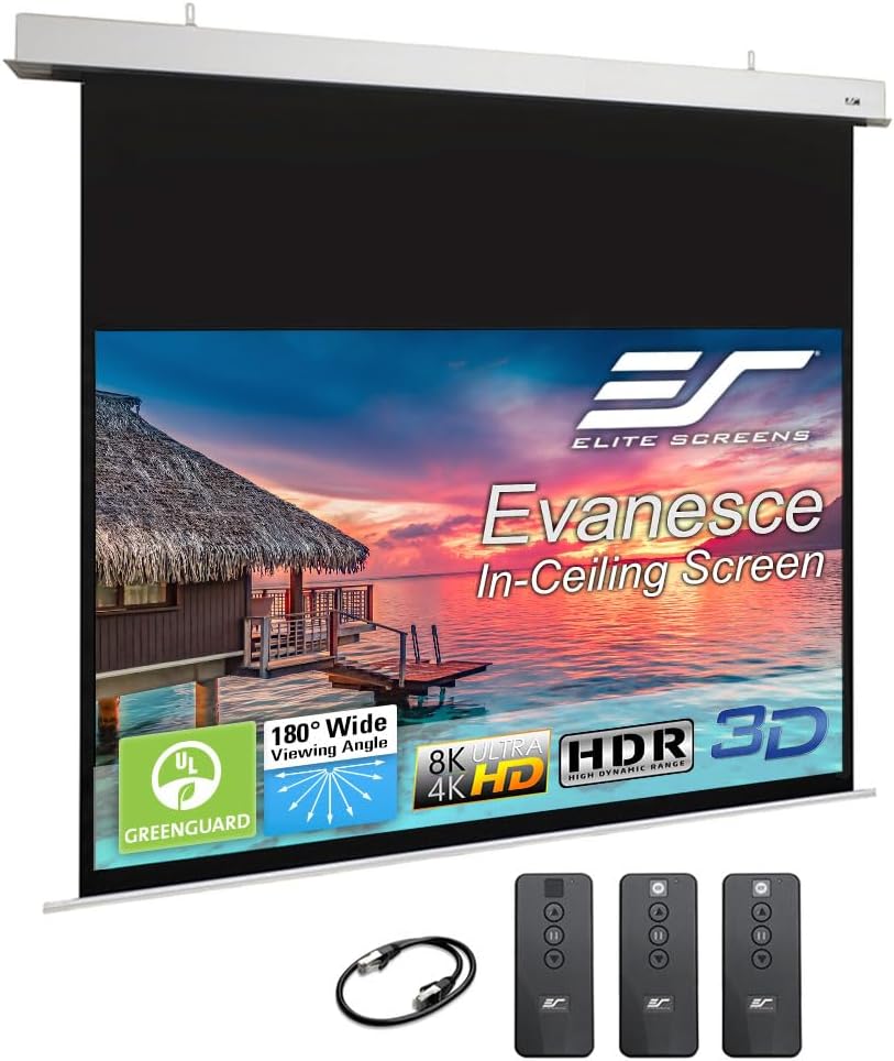 Elite Screens Evanesce, 112" 16:9, Recessed in-Ceiling Motorized Projector Screen and Installation Kit, 8k/4K Ultra HD Ready, Matte White Fiberglass, Reinforced Projection Surface, IHOME112HW2-E16