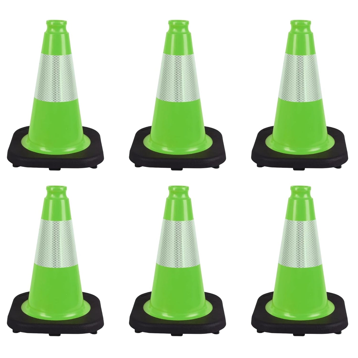 6 Pack 12 Inch Green Traffic Cones with Reflective Tape, Black Base Sport Training Cones for Soccer, Agility Drills, Driveway Safety and Marking (6, Green, 12 Inch)