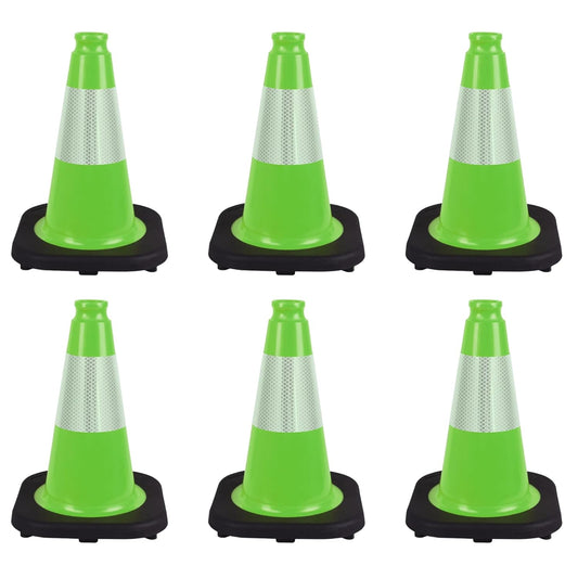 6 Pack 12 Inch Green Traffic Cones with Reflective Tape, Black Base Sport Training Cones for Soccer, Agility Drills, Driveway Safety and Marking (6, Green, 12 Inch)