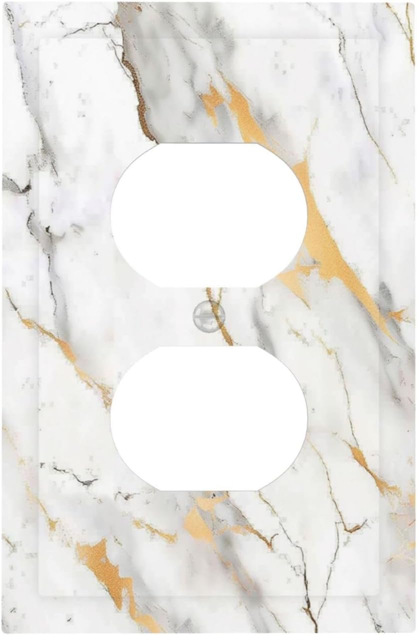 Outlet Covers Marbling Style White Background Gold Gray Stripes 1 Gang Duplex Light Switch Cover Decorative Switch Plates Electrical Receptacle Faceplate Wall Plate For Bathroom Kitchen