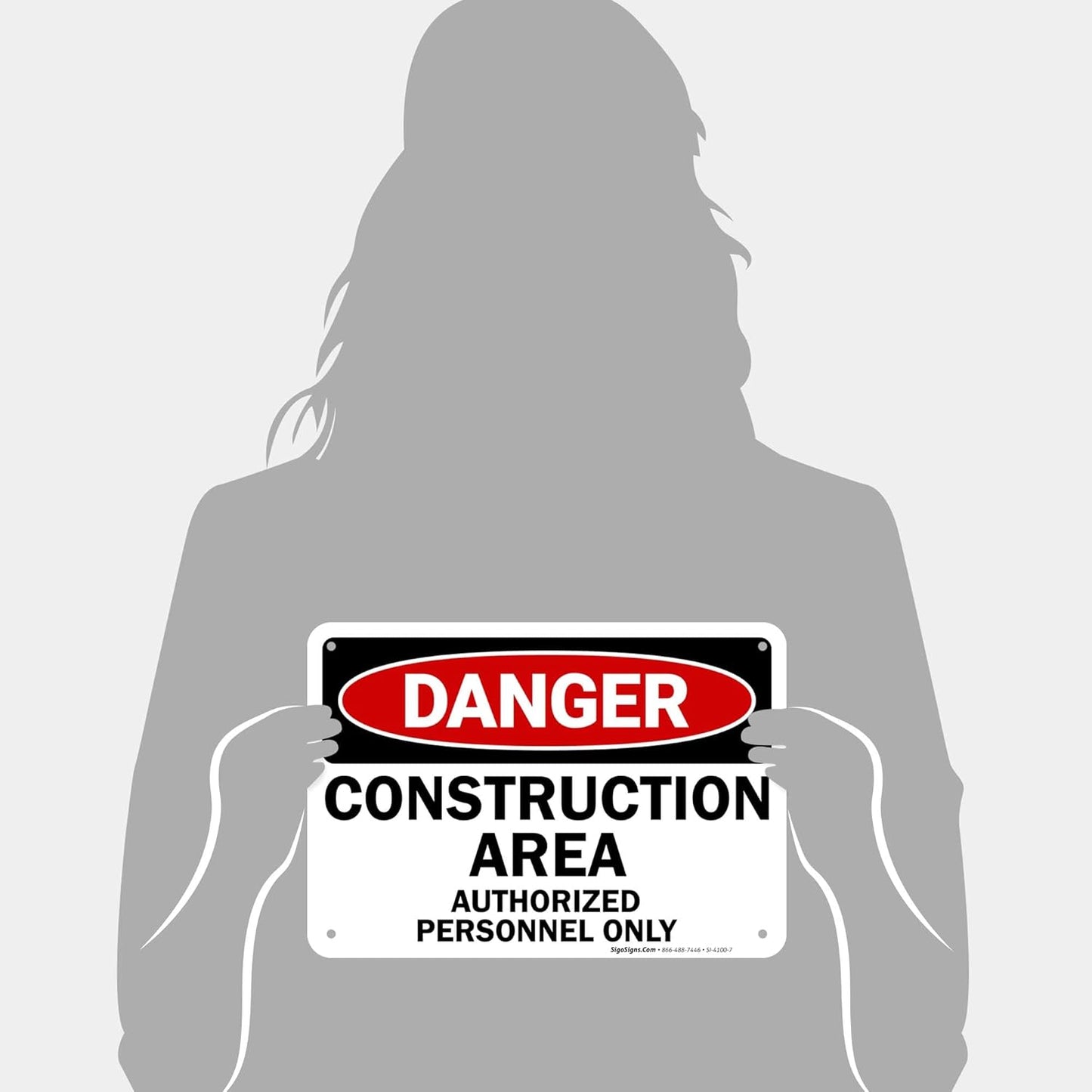 Danger Construction Area Sign, Authorized Personnel Only Sign, 10x7 Inches, 55 mil Thick HDPE (high Density polyethylene), Made in USA