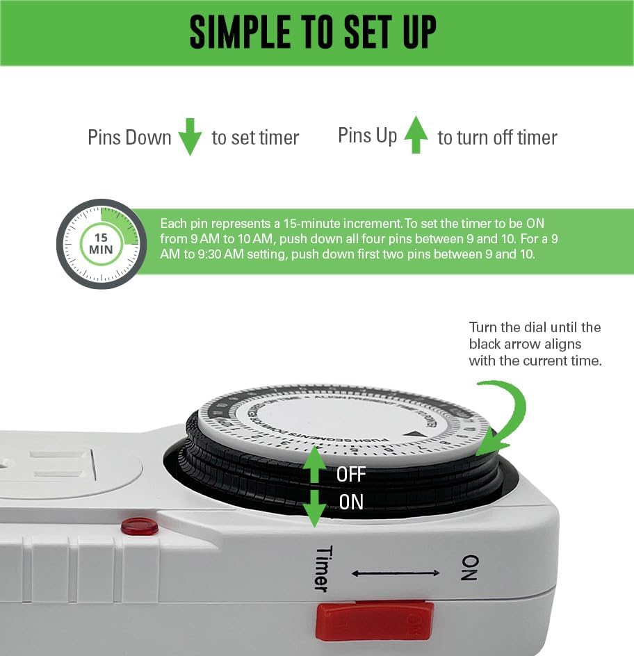 Generic 120V Mechanical Timer with Single Outlet for Aquarium, Grow Light, Hydroponics, Indoor Lighting, Home Appliances, White, TM-M1/120
