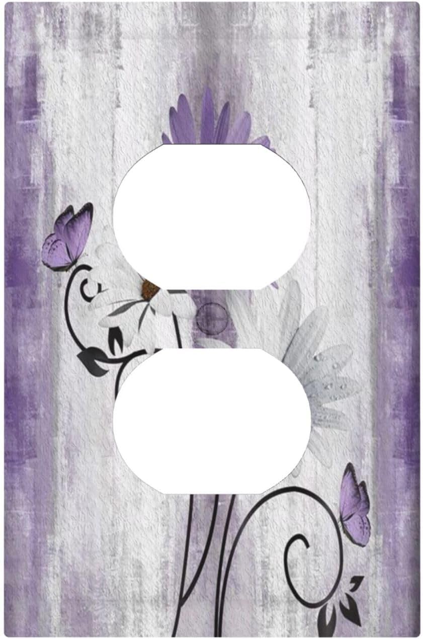 Decorative Outlet Covers Rustic White Purple Daisy Floral Flower 1 Gang Wall Plate Receptacle Duplex Light Switch Cover Plate Single Dual Plug Covers Electrical Switchplate Faceplate